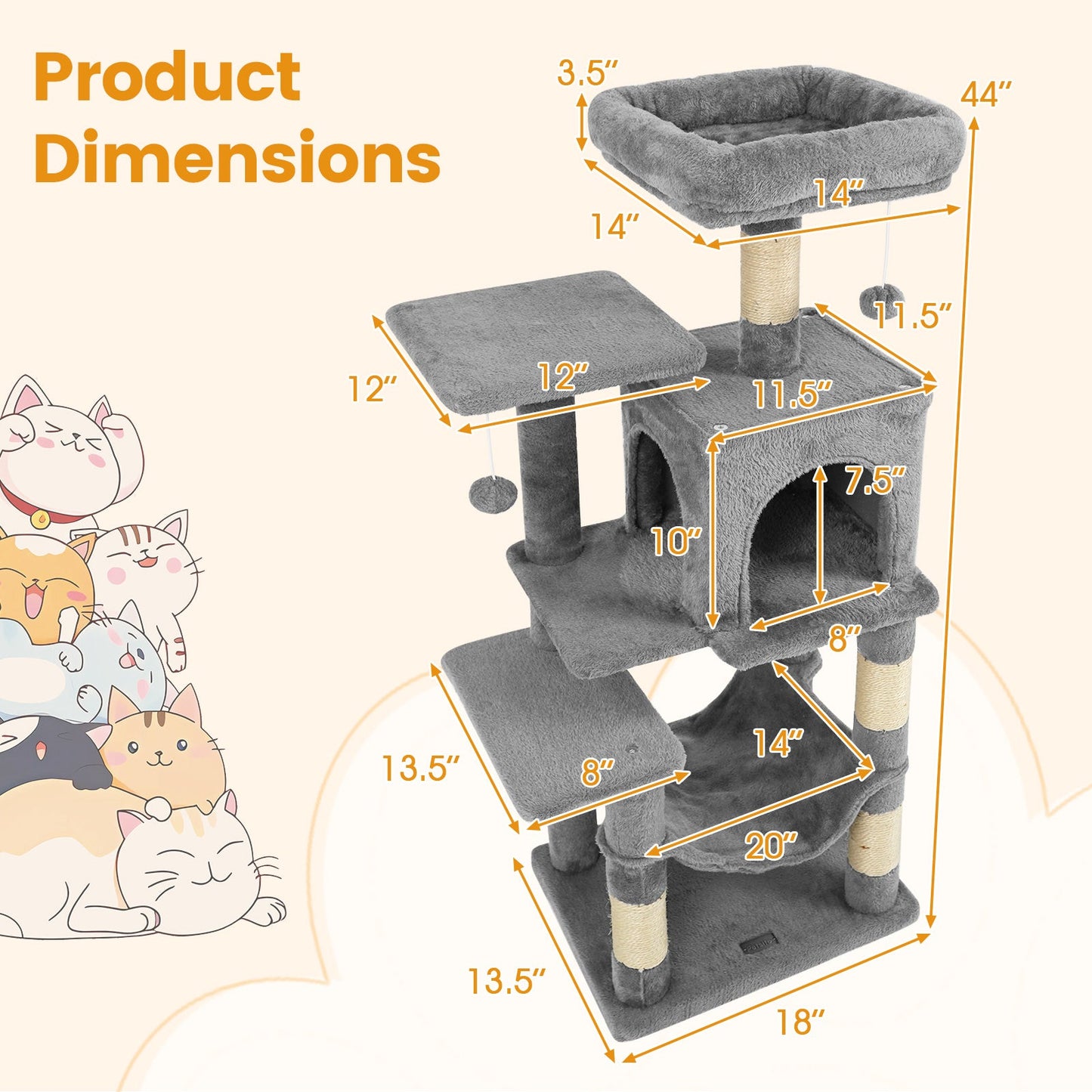 Multi-Level Cat Tower with 2-Door Condo and Perch