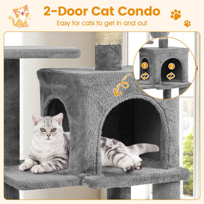 Multi-Level Cat Tower with 2-Door Condo and Perch