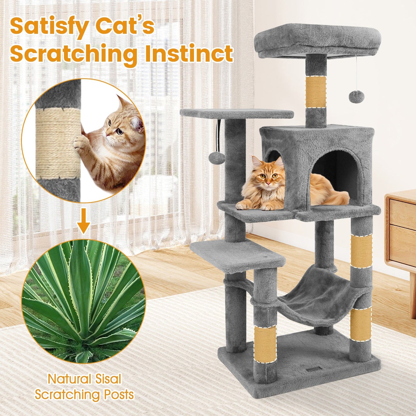 Multi-Level Cat Tower with 2-Door Condo and Perch