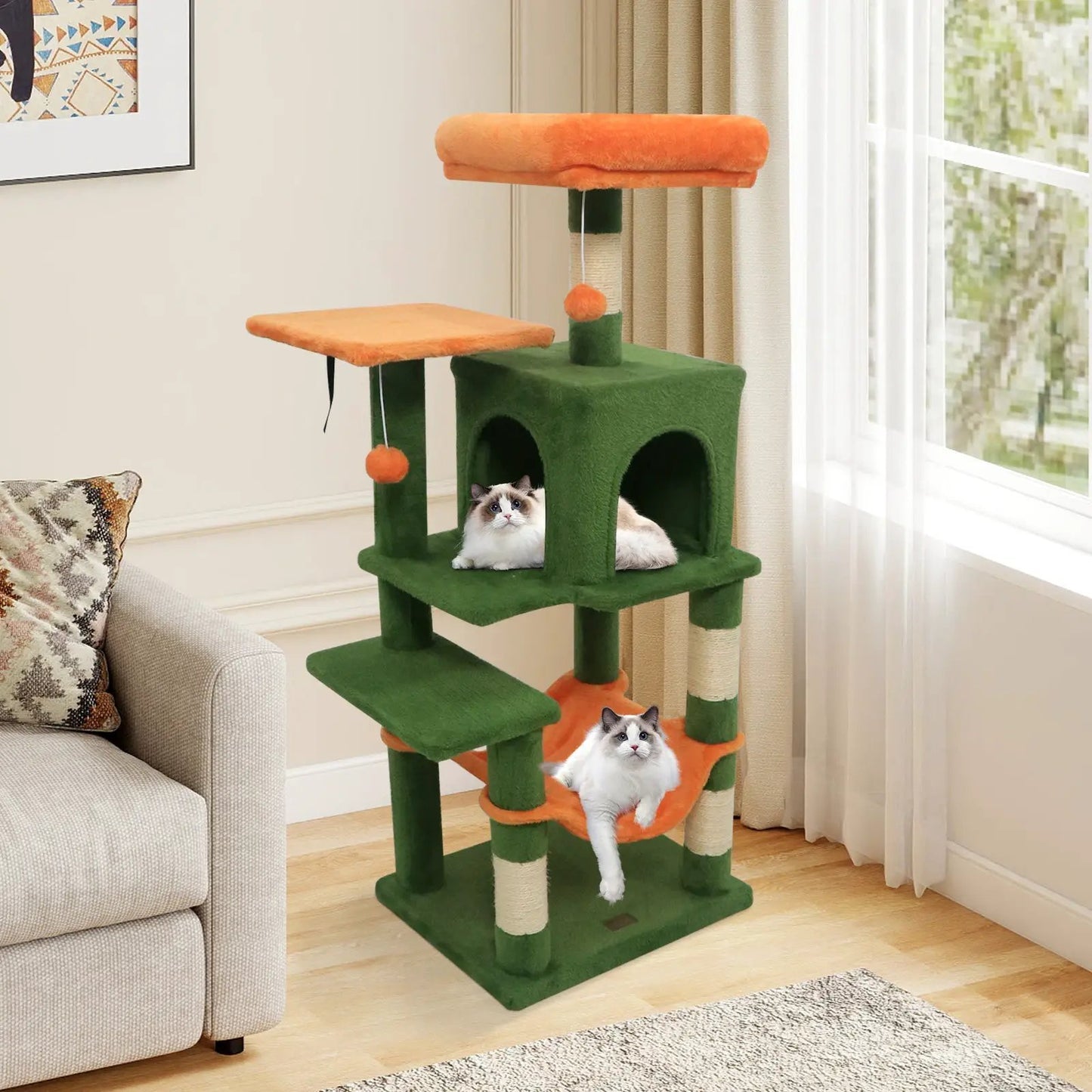 Multi-Level Cat Tower with 2-Door Condo and Perch