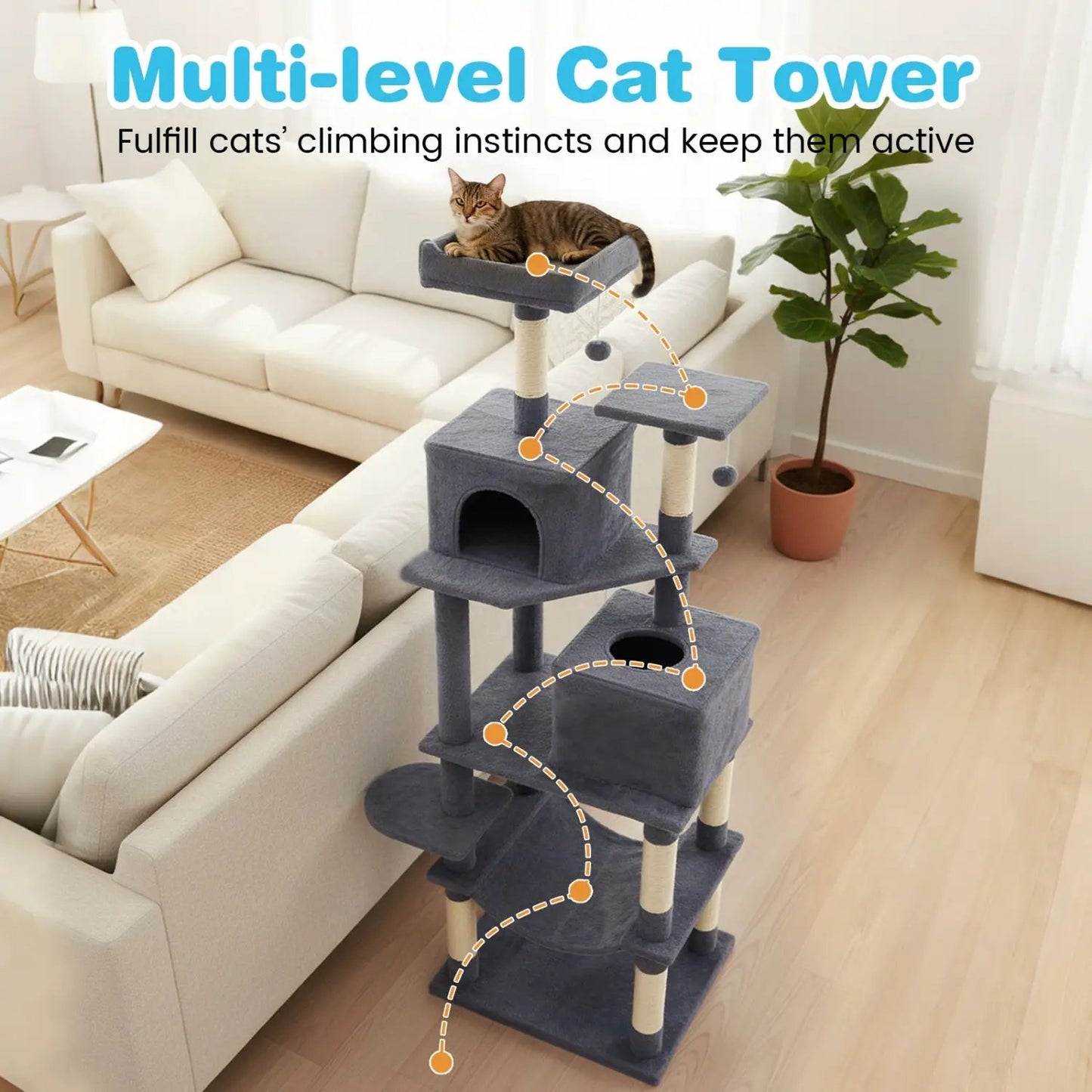 Multi Level Cat Tree with Upholstered Perch