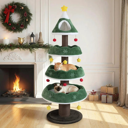 Christmas Cat Tree With 3 Platforms and Top Perch