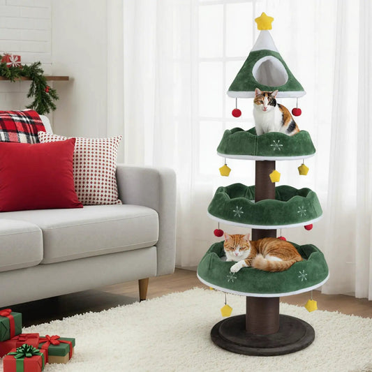 Christmas Cat Tree DirectDeals: plush 3-platform cat tower with top perch and hanging decor on Tampa Home & Garden Store