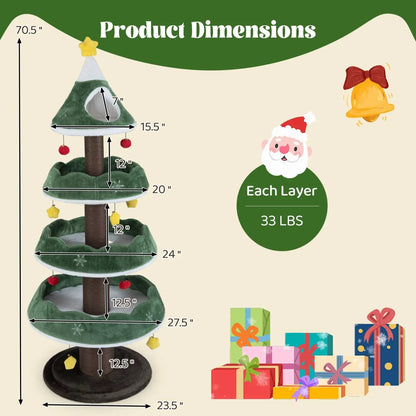 Christmas Cat Tree With 3 Platforms and Top Perch
