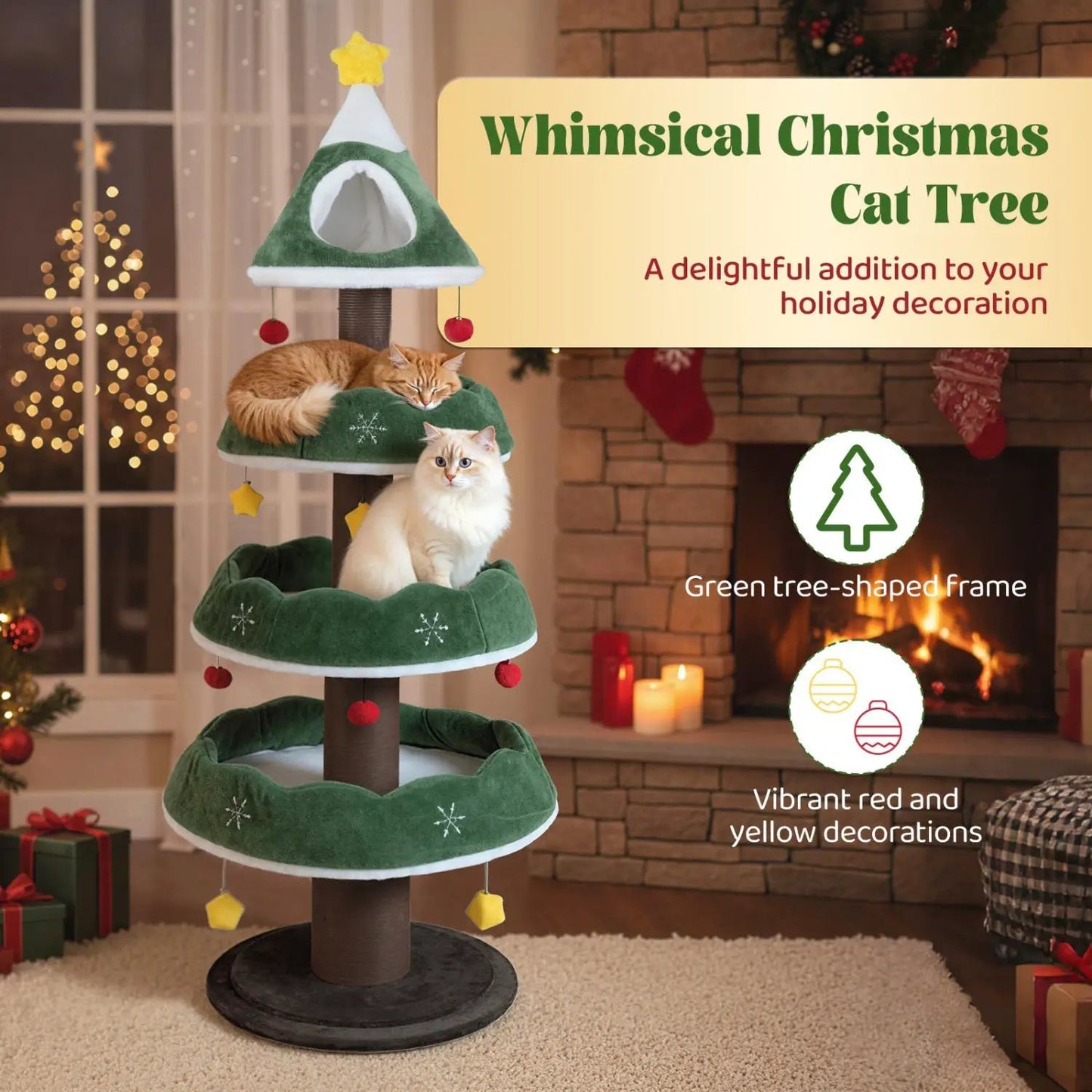 Christmas Cat Tree With 3 Platforms and Top Perch