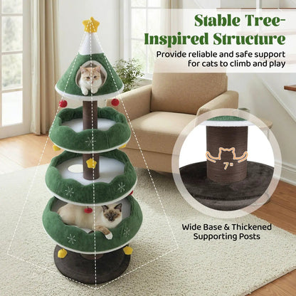 Christmas Cat Tree With 3 Platforms and Top Perch