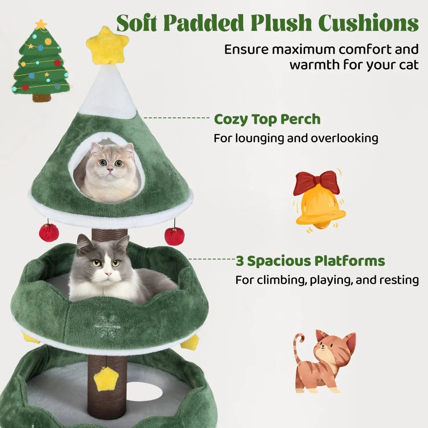 Christmas Cat Tree With 3 Platforms and Top Perch