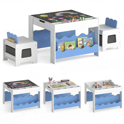 Kids Table and Chairs Set with Double-Sided Top