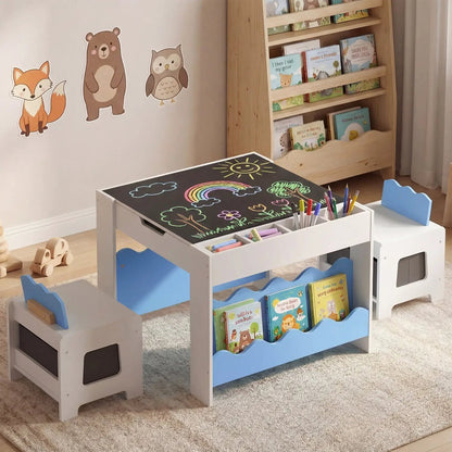 Kids Table and Chairs Set with Double-Sided Top