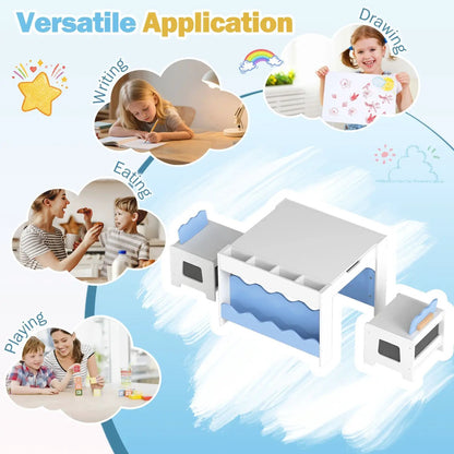Kids Table and Chairs Set with Double-Sided Top