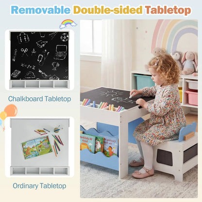 Kids Table and Chairs Set with Double-Sided Top