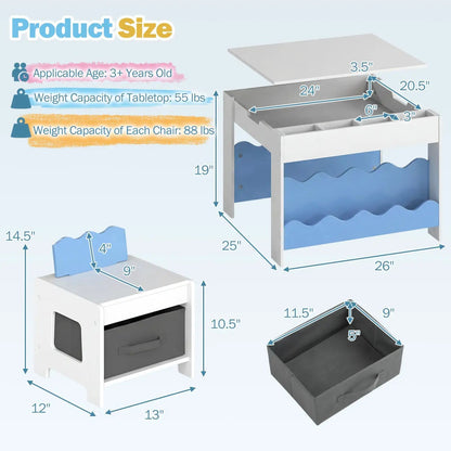 Kids Table and Chairs Set with Double-Sided Top