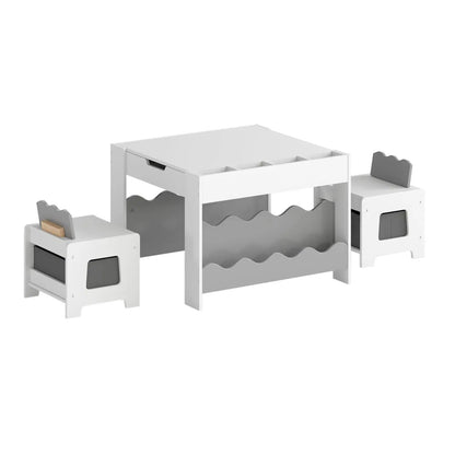 Kids Table and Chairs Set with Double-Sided Top