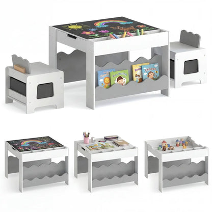 Kids Table and Chairs Set with Double-Sided Top