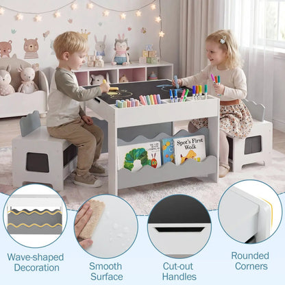 Kids Table and Chairs Set with Double-Sided Top