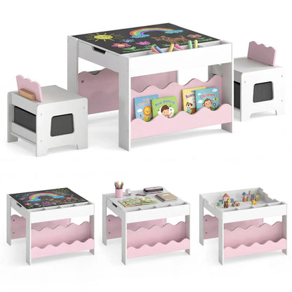 Kids Table and Chairs Set with Double-Sided Top