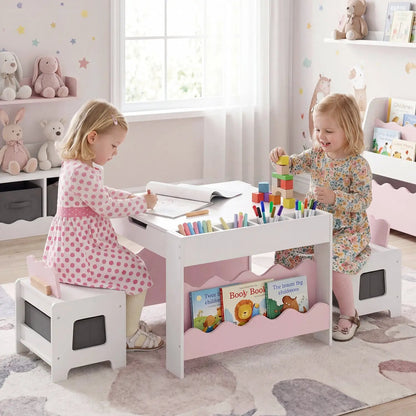 Kids Table and Chairs Set with Double-Sided Top