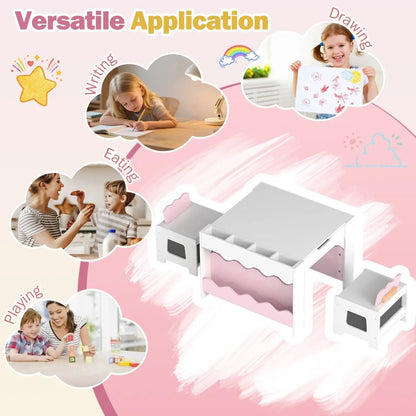 Kids Table and Chairs Set with Double-Sided Top