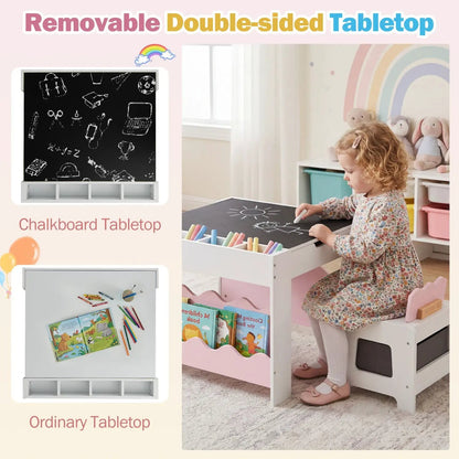 Kids Table and Chairs Set with Double-Sided Top