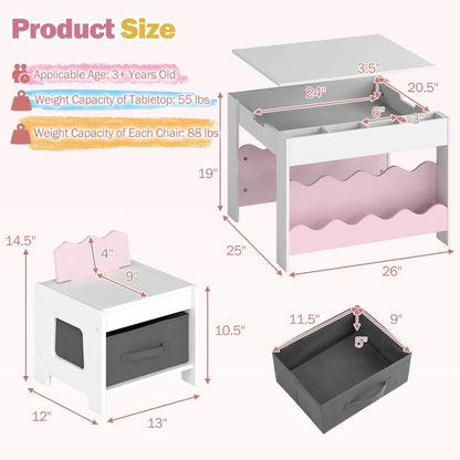 Kids Table and Chairs Set with Double-Sided Top