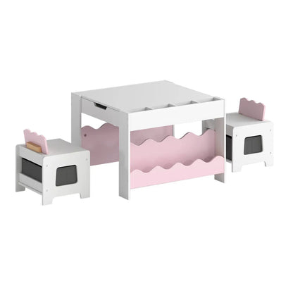 Kids Table and Chairs Set with Double-Sided Top