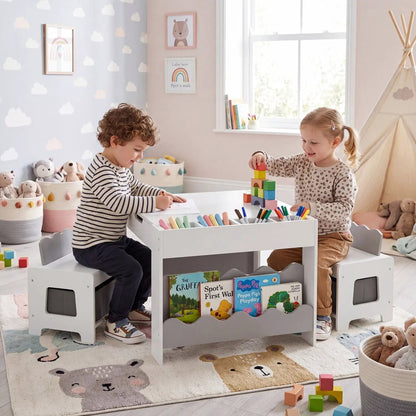 Kids Table and Chairs Set with Double-Sided Top