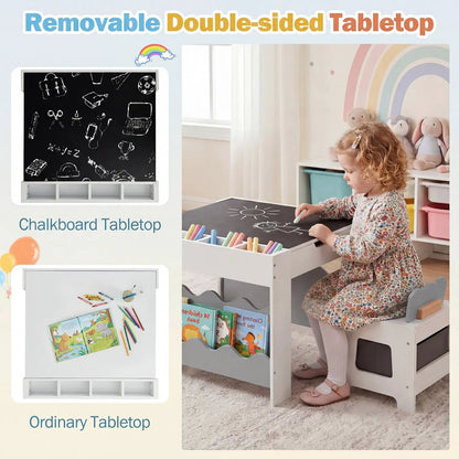 Kids Table and Chairs Set with Double-Sided Top