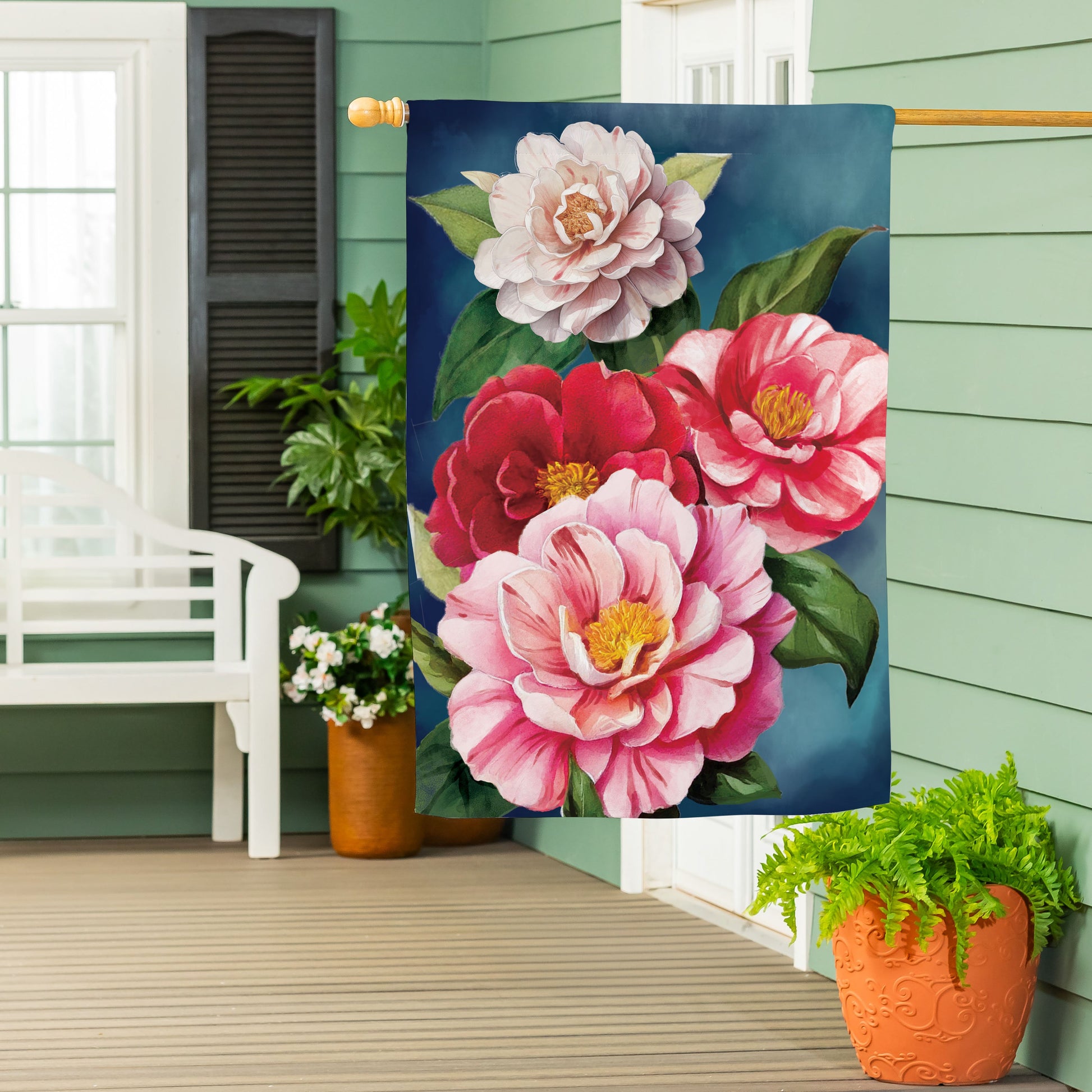 Multicolor Camellias Suede House Flag - Tampa Home & Garden Store