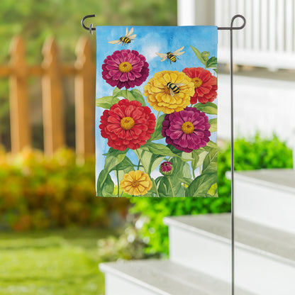 Multicolor Zinnias & Bees Suede Garden Flag - Tampa Home & Garden Store