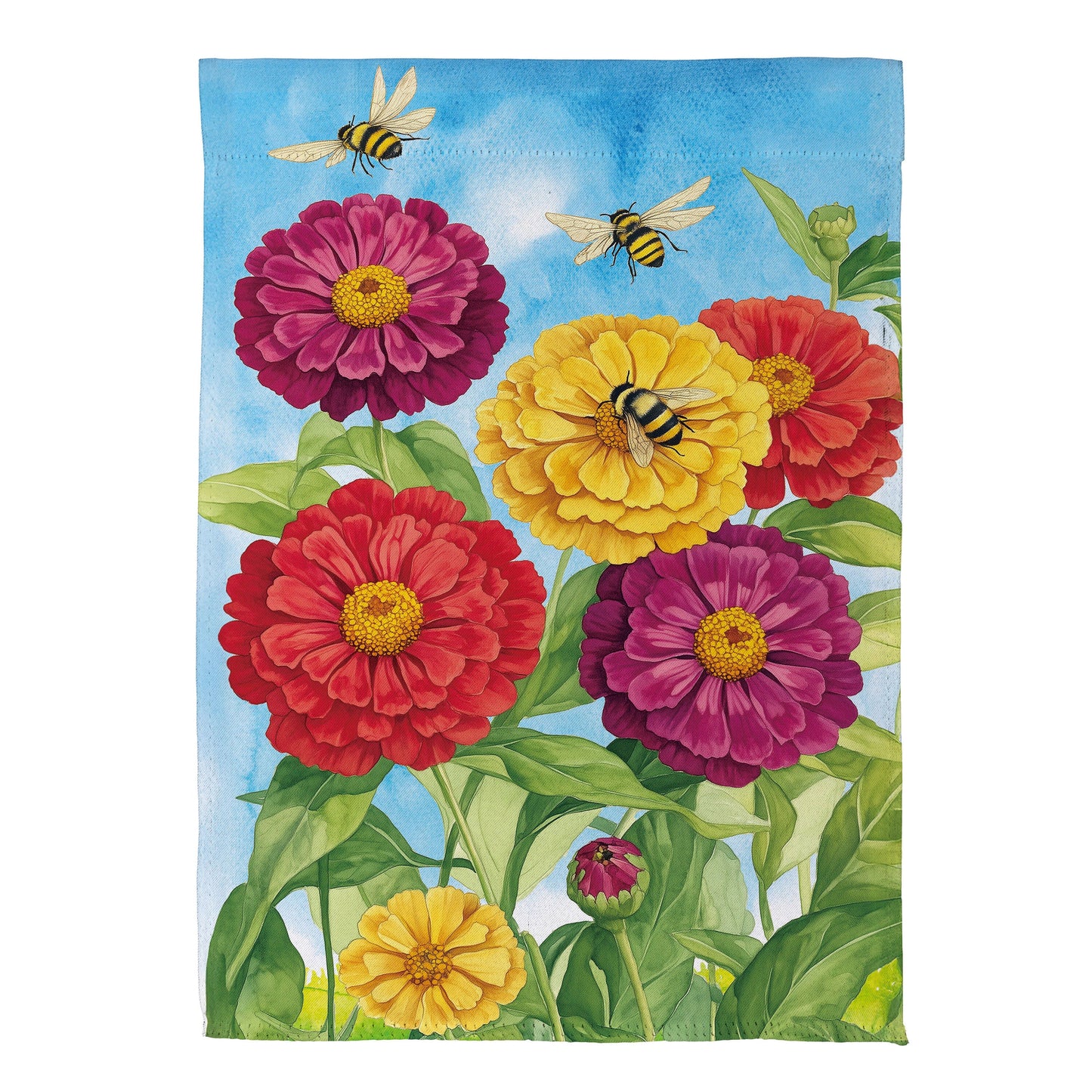 Multicolor Zinnias & Bees Suede Garden Flag - Tampa Home & Garden Store