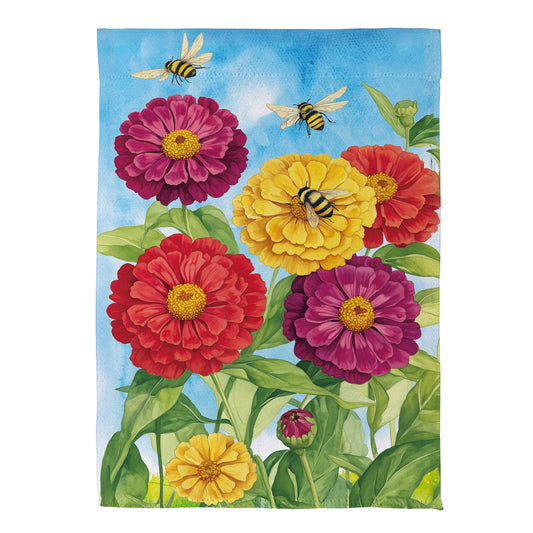 Multicolor Zinnias & Bees Suede Garden Flag - Tampa Home & Garden Store