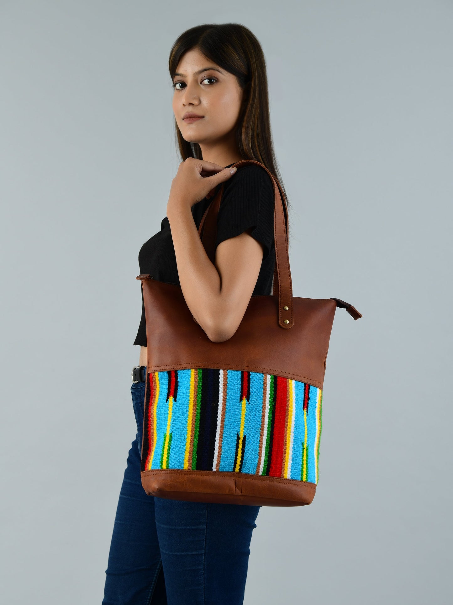 Multicoloured Leather Tote Bag - Tampa Home & Garden Store