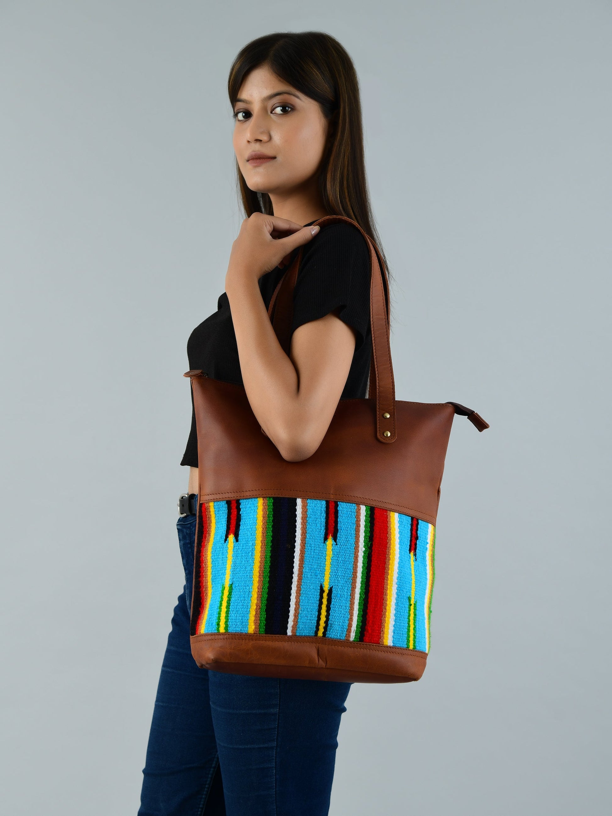 Multicoloured Leather Tote Bag - Tampa Home & Garden Store