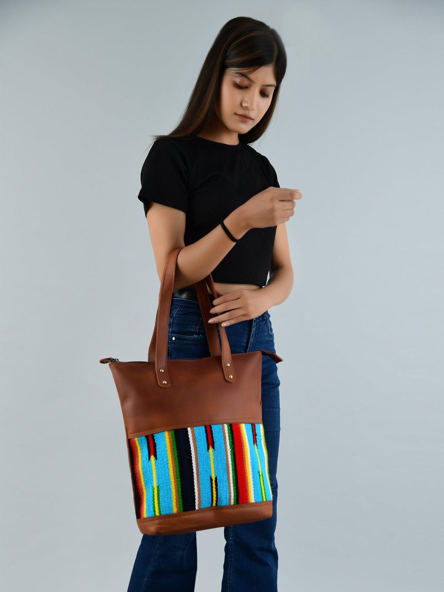 Multicoloured Leather Tote Bag - Tampa Home & Garden Store