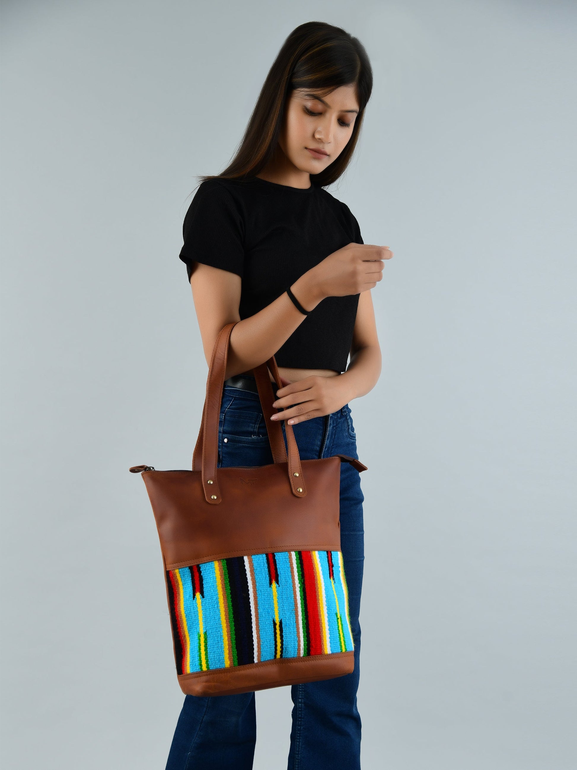 Multicoloured Leather Tote Bag - Tampa Home & Garden Store
