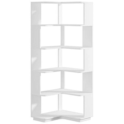Multifunctional 6 Shelf Corner L-Shaped Bookcase in White Wood Finish - Tampa Home & Garden Store