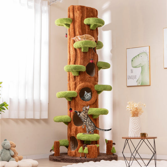 90.5 Inch Tall Multifunctional Cat Tree with Private Condos for Indoor Cats-Brown - Tampa Home & Garden Store