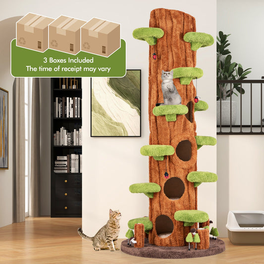90.5 Inch Tall Multifunctional Cat Tree with Private Condos for Indoor Cats-Brown - Tampa Home & Garden Store