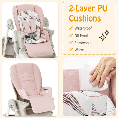 Multifunctional Folding Baby High Chair with Rolling Wheels and Adjustable Height