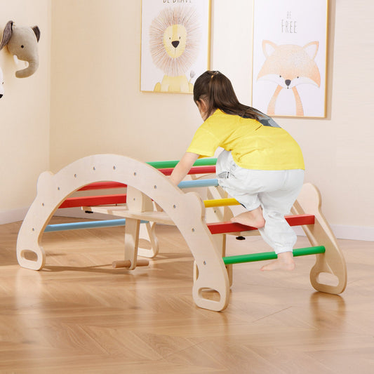 4-in-1 Multifunctional Wooden Climbing Toys with Rocker and Crawling Tunnel-Multicolor - Tampa Home & Garden Store
