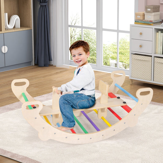 4-in-1 Multifunctional Wooden Climbing Toys with Rocker and Crawling Tunnel-Multicolor - Tampa Home & Garden Store