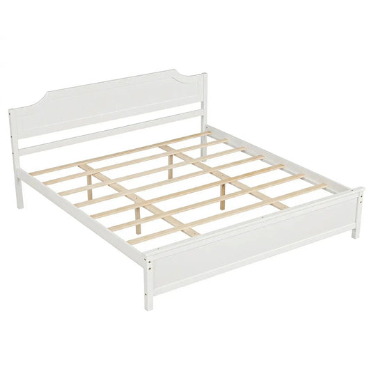 Solid wood platform bed frame with white headboard and slatted base, DirectDeals on Tampa Home & Garden Store