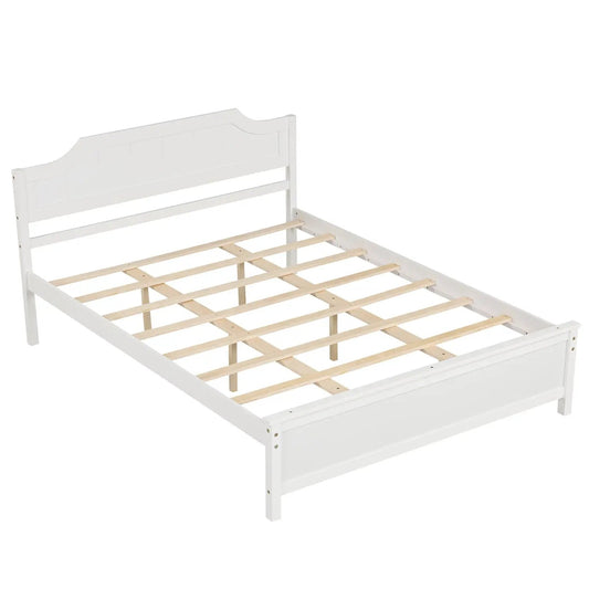 Solid Wood Platform Bed Frame with Headboard in White by DirectDeals, slatted foundation on Tampa Home & Garden Store