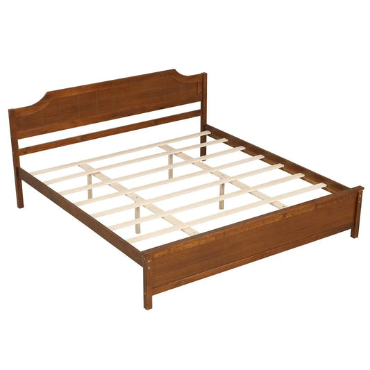 Solid Wood Platform Bed Frame with Headboard, brown finish, slatted support, DirectDeals on Tampa Home & Garden Store