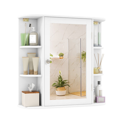 Wall-Mounted Bathroom Mirror Cabinet with Storage Shelves-Brown