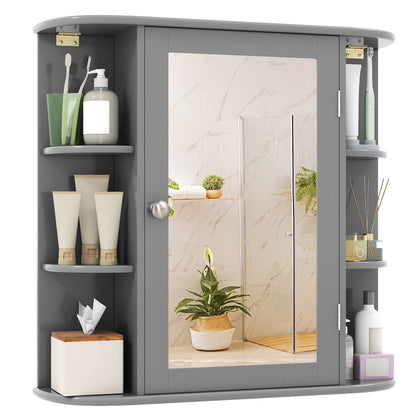 Wall-Mounted Bathroom Mirror Cabinet with Storage Shelves-Brown