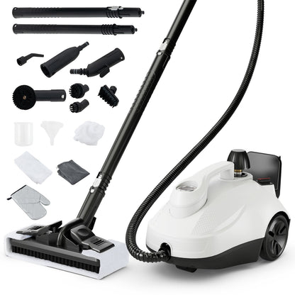 Limpiador a vapor multiusos de 1800 W, vaporizador portátil para el hogar con tanque de 61 oz, gris y blanco