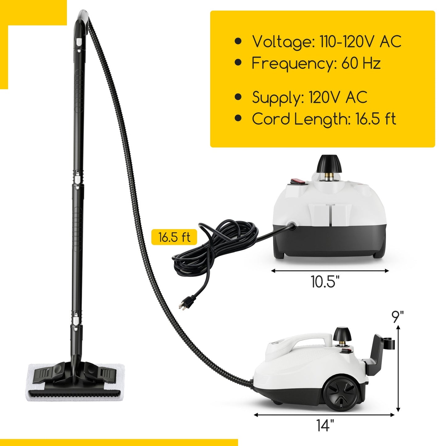 Limpiador a vapor multiusos de 1800 W, vaporizador portátil para el hogar con tanque de 61 oz, gris y blanco