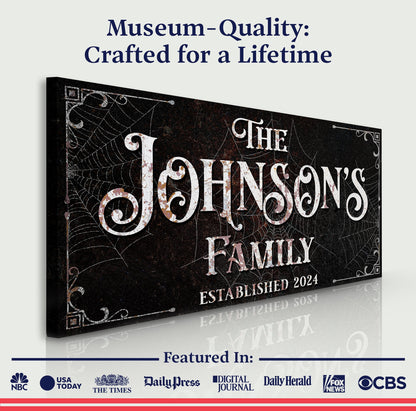 Personalized Gothic Sign canvas by Tailored Canvases with ornate white lettering on Tampa Home & Garden Store