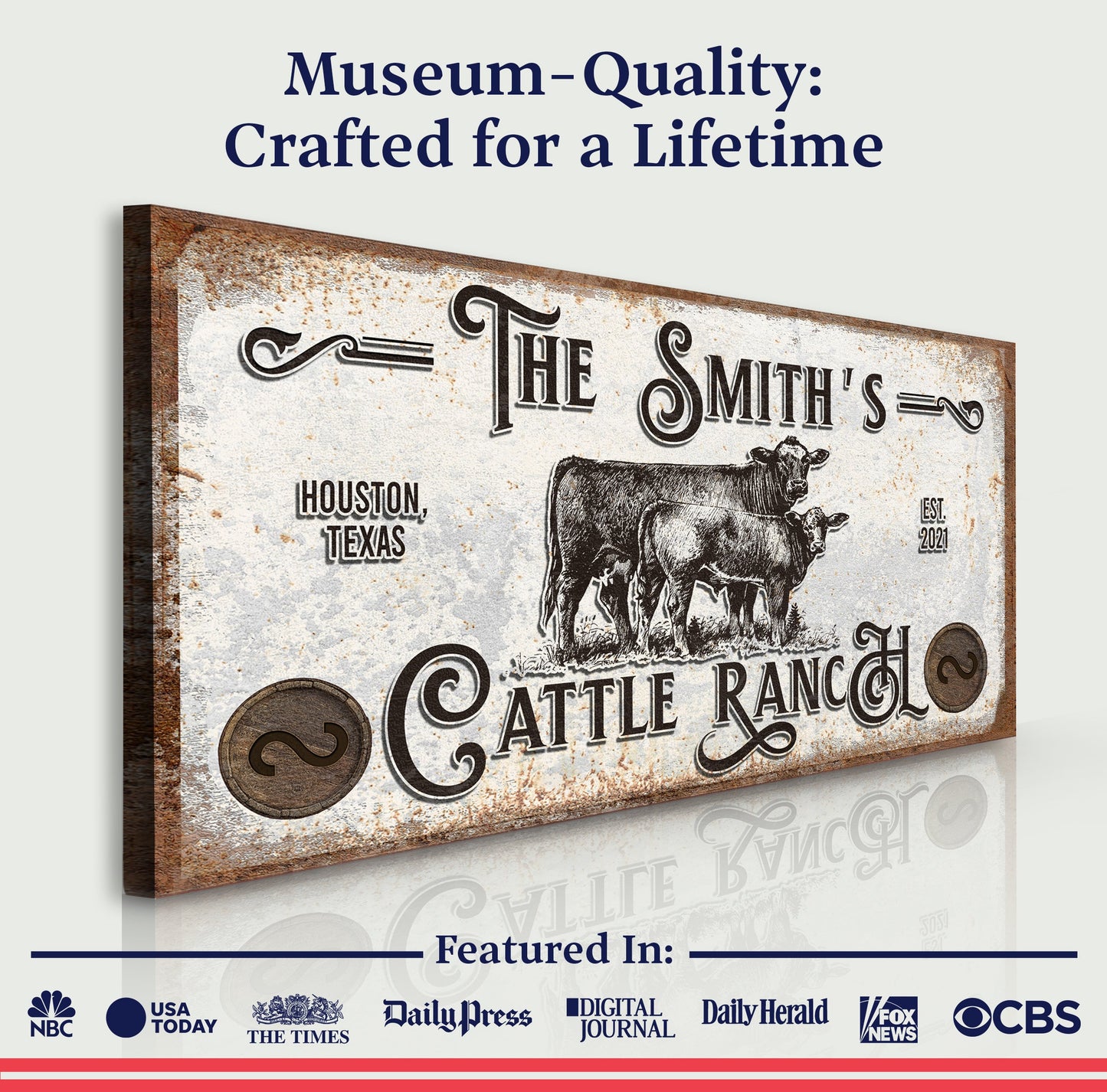Branded Cattle Ranch Sign IV canvas from Tailored Canvases; rustic cow-themed vintage sign on Tampa Home & Garden Store